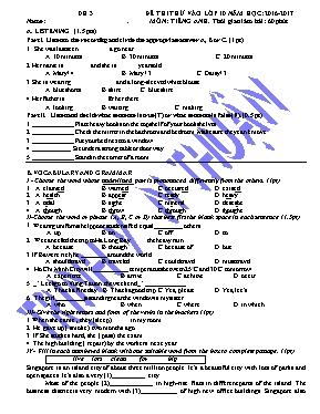Đề thi thử vào lớp 10 Tiếng anh - Năm học 2016-2017 - Trịnh Văn Thuận